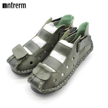 2016 Summer New Soft Bottom Flat Leather Shoes Personality Casual Women Sandals Tunnel Vintage Handmade Sandals For spring 2016