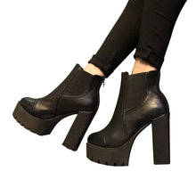 Ankle Boots High Heels Block Thick Women Shoes Autumn Winter Women's High Waterproof Platform Leather Boots Genuine High Quality