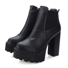 Ankle Boots High Heels Block Thick Women Shoes Autumn Winter Women's High Waterproof Platform Leather Boots Genuine High Quality