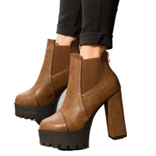 Ankle Boots High Heels Block Thick Women Shoes Autumn Winter Women's High Waterproof Platform Leather Boots Genuine High Quality
