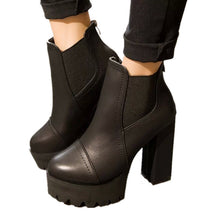 Ankle Boots High Heels Block Thick Women Shoes Autumn Winter Women's High Waterproof Platform Leather Boots Genuine High Quality