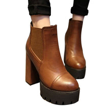 Ankle Boots High Heels Block Thick Women Shoes Autumn Winter Women's High Waterproof Platform Leather Boots Genuine High Quality