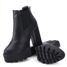 Ankle Boots High Heels Block Thick Women Shoes Autumn Winter Women's High Waterproof Platform Leather Boots Genuine High Quality
