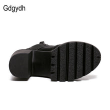 Gdgydh Hot Sale Black Square Heels Platform Boots Ankle Boots Female Lace Up Women Shoes Fashion 2017 Spring Autumn New Brand
