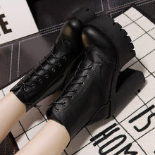 Gdgydh Hot Sale Black Square Heels Platform Boots Ankle Boots Female Lace Up Women Shoes Fashion 2017 Spring Autumn New Brand