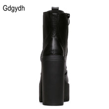 Gdgydh Hot Sale Black Square Heels Platform Boots Ankle Boots Female Lace Up Women Shoes Fashion 2017 Spring Autumn New Brand