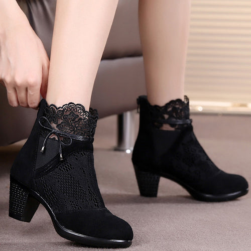 Genuine leather spring and autumn martin boots medium hells shoes women's