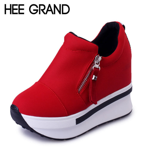 HEE GRAND Wedges Women Boots 2016 Platform Shoes Woman Creepers Slip On Ankle Boots Fashion Flats Casual Women Shoes XWD4722
