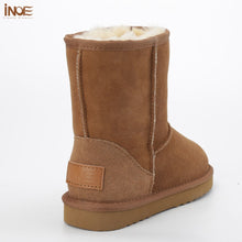 INOE sheepskin leather suede snow boots for women nature fur wool lined men winter shoes high quality brown 35-45 free shipping