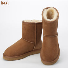INOE sheepskin leather suede snow boots for women nature fur wool lined men winter shoes high quality brown 35-45 free shipping
