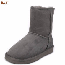 INOE sheepskin leather suede snow boots for women nature fur wool lined men winter shoes high quality brown 35-45 free shipping