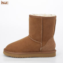 INOE sheepskin leather suede snow boots for women nature fur wool lined men winter shoes high quality brown 35-45 free shipping