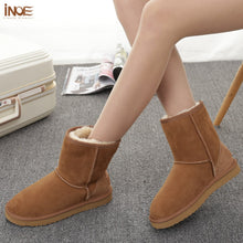 INOE sheepskin leather suede snow boots for women nature fur wool lined men winter shoes high quality brown 35-45 free shipping