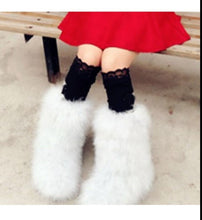 Winter Women genuine real hairy Ostrich Feather furry Fur flats snow boots plush fuzzy warm ski outdoor boots bootie flat shoes